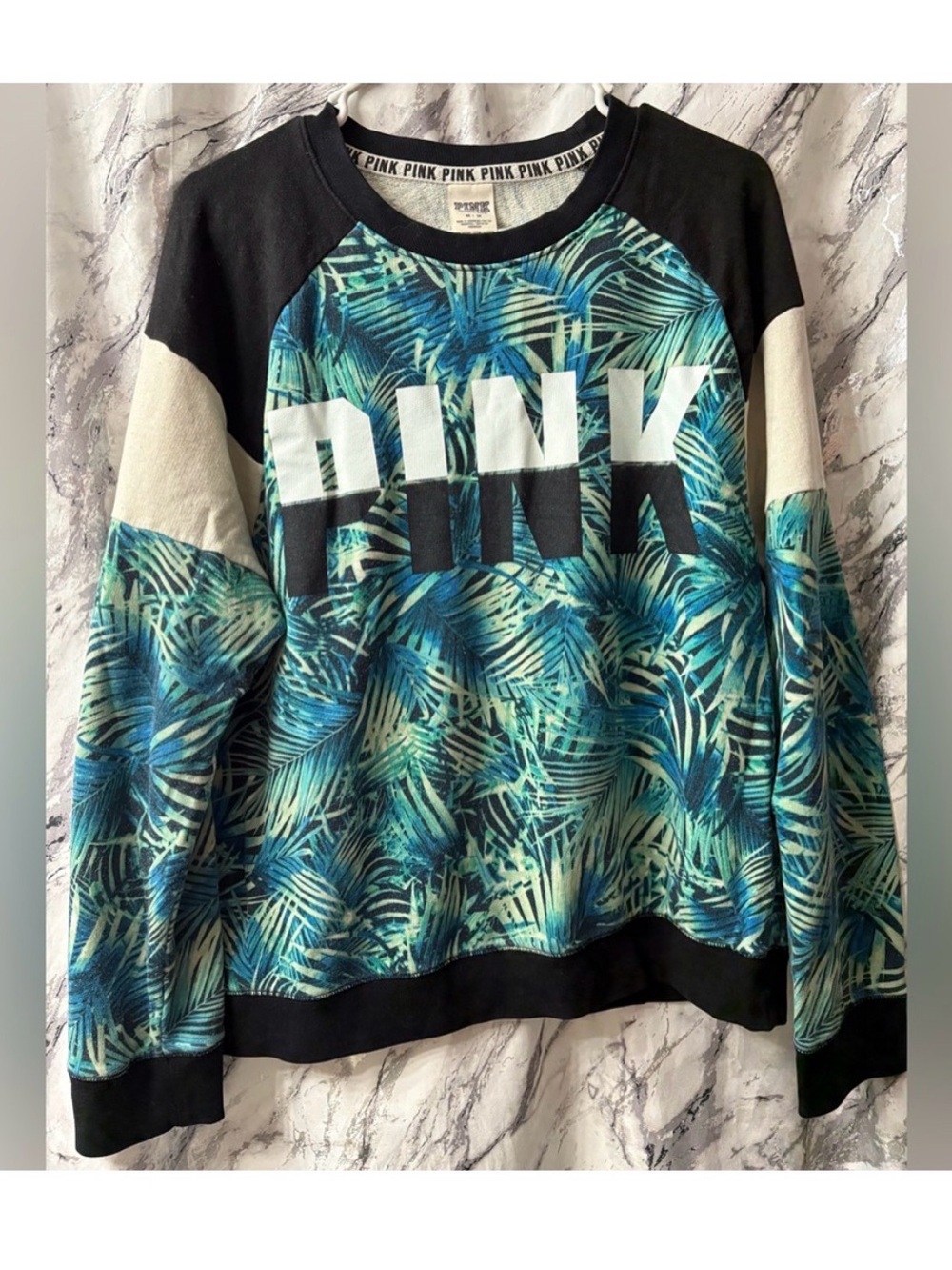 PINK Victoria's Secret Crew Neck Sweater w/ Tropical Design💙 Like New 🆕 ! - Picture 8 of 8